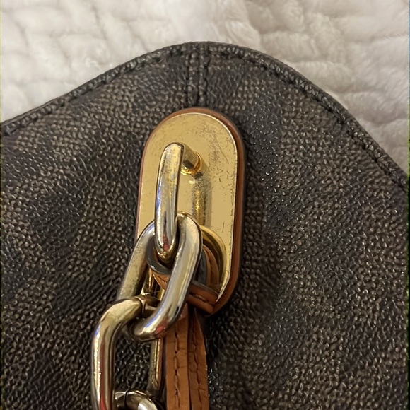 Michael Kors Signature Brown Tote Bag Leather Detail Purse - Picture 11 of 12